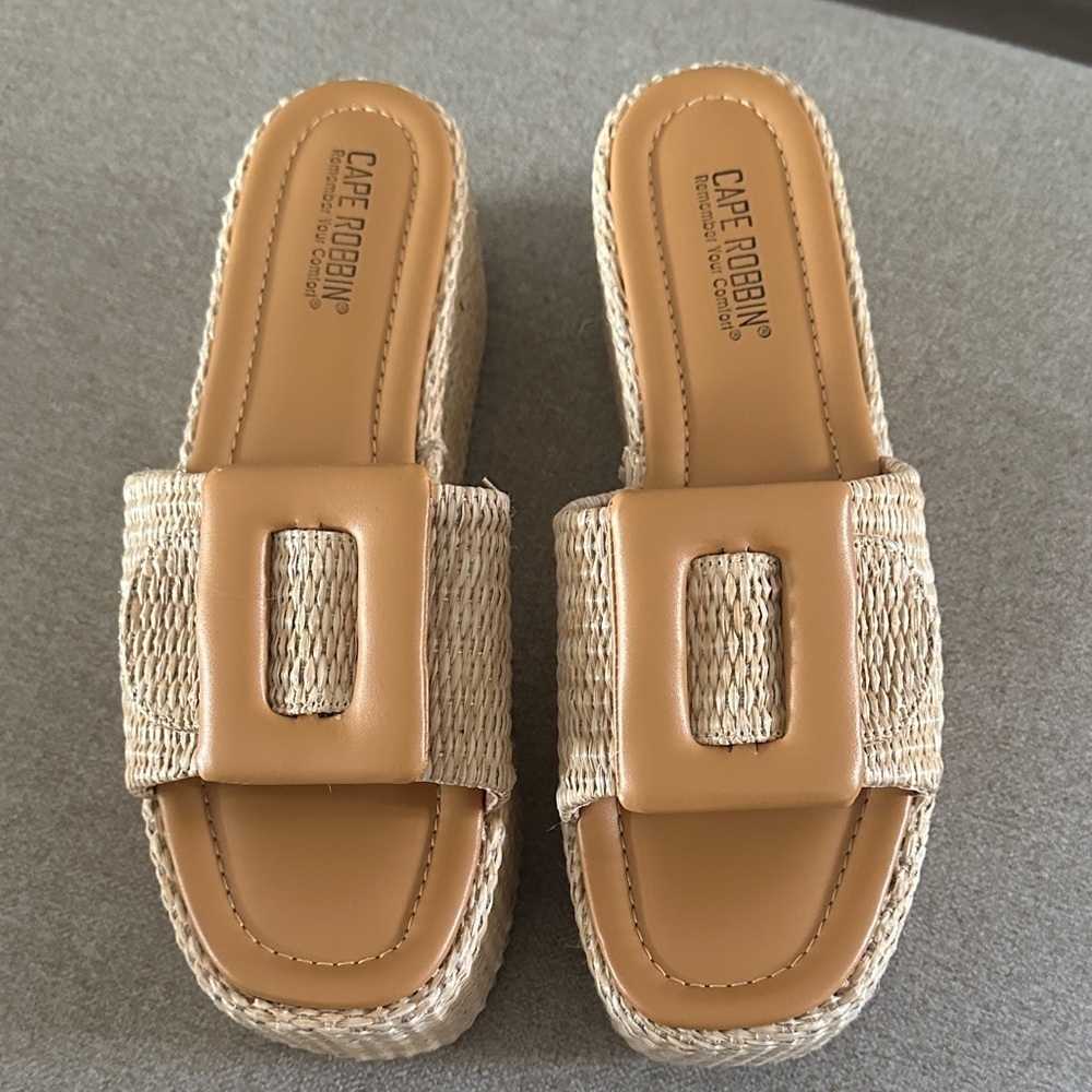 Cape Robbin Beige and Tan Espadrille Slides